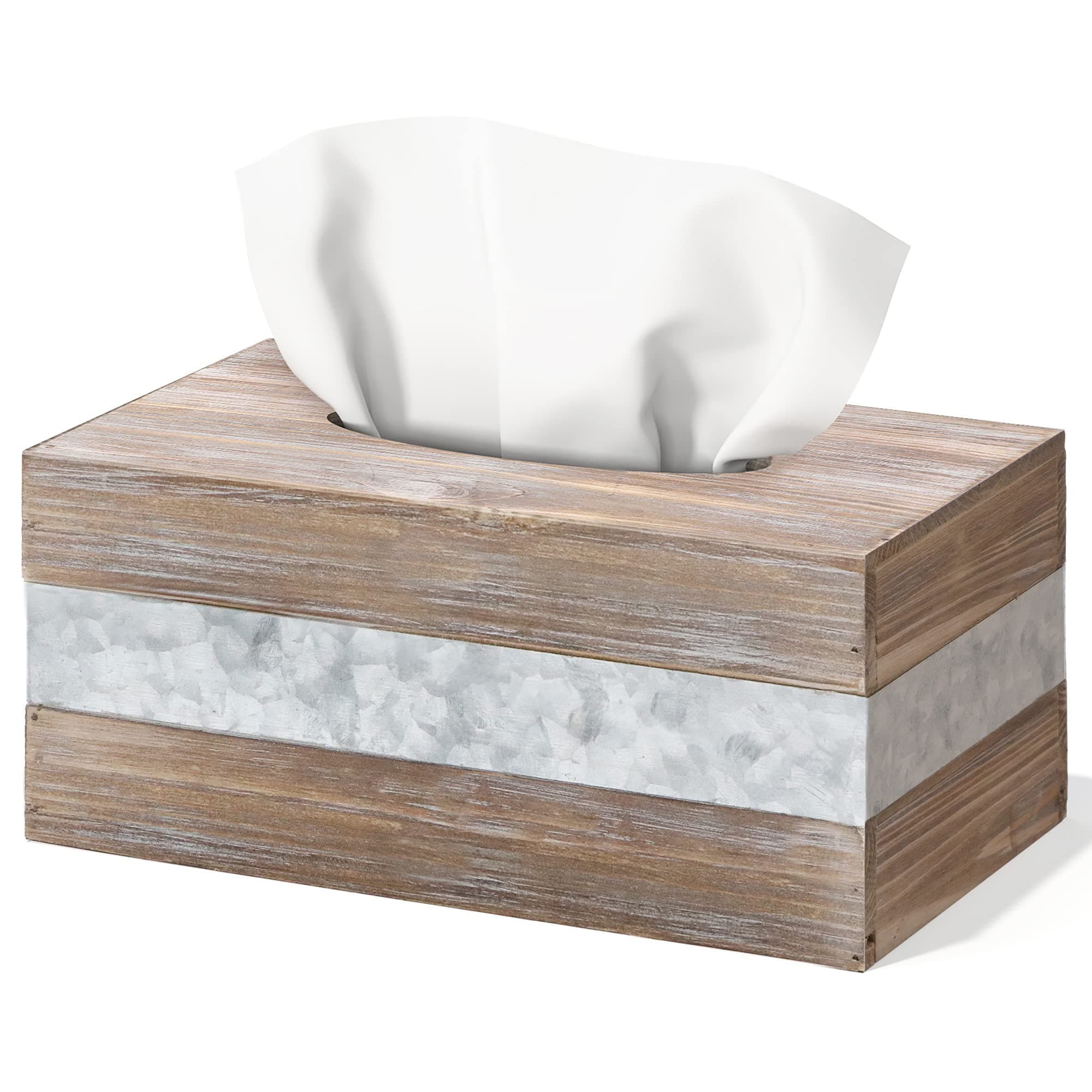 Barnyard Designs Rustic Metal and Distressed Wood Rectangular Tissue Box Cover - Decorative Bathroom Facial Tissue Box Holder Farmhouse Country Decor, 10.5” x 6” x 4.5”