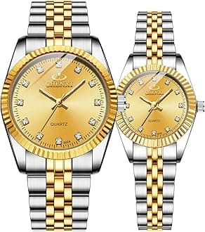 Swiss Brand Two Tone Watch Men Women Gold Silver Stainless Steel Waterproof Couple Watches