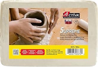 Activa Supreme Clay, White, Premium Natural Air Dry Clay, 3.3lb (1.5kg) | Ultra-Fine & Exceptional Plasticity for Studio, Classroom & Hobby Use