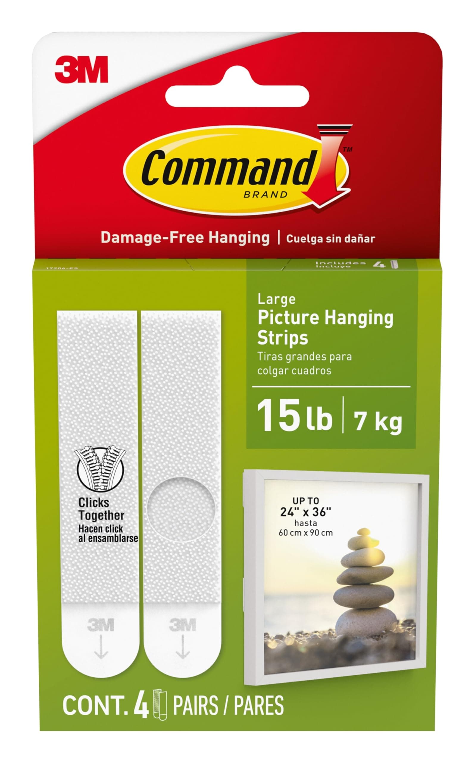 Command Picture and Frame Hanging Strips, Heavy Duty, Large, White, 16 lb Capacity, 4 Pairs (17206-ES)