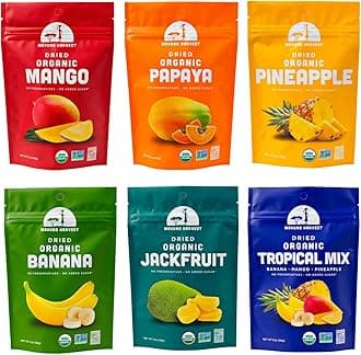 Organic Dried Fruit Variety Pack | Dried Mango, Papaya, Pineapple, Banana, Jackfruit, & Tropical Mix | Healthy, Vegan, No Sugar Added, Non GMO Snacks for Kids & Adults | 2 Ounce, 6 Pack