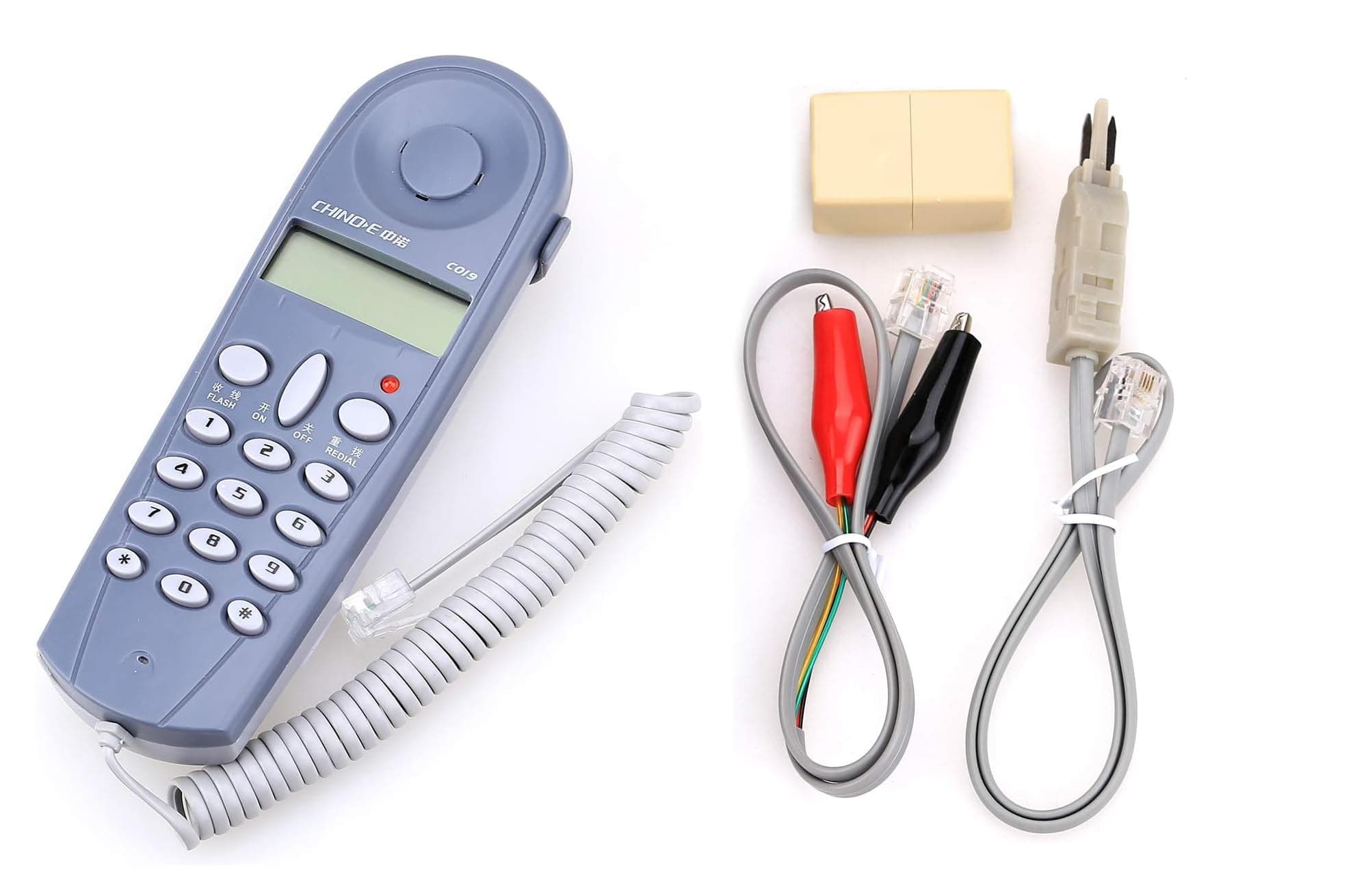 C019 Phone Telephone Butt Test Tester Lineman Tool Cable Set with Connectors and Joiner (Grey)