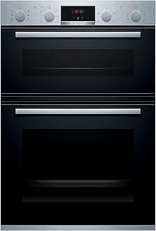 Bosch Home & Kitchen Appliances Bosch MBS533BS0B Serie 4 Built-in Double Oven with EcoClean Direct, 3D Hotair, LED display and 2 Universal Slimline Pans, Stainless steel