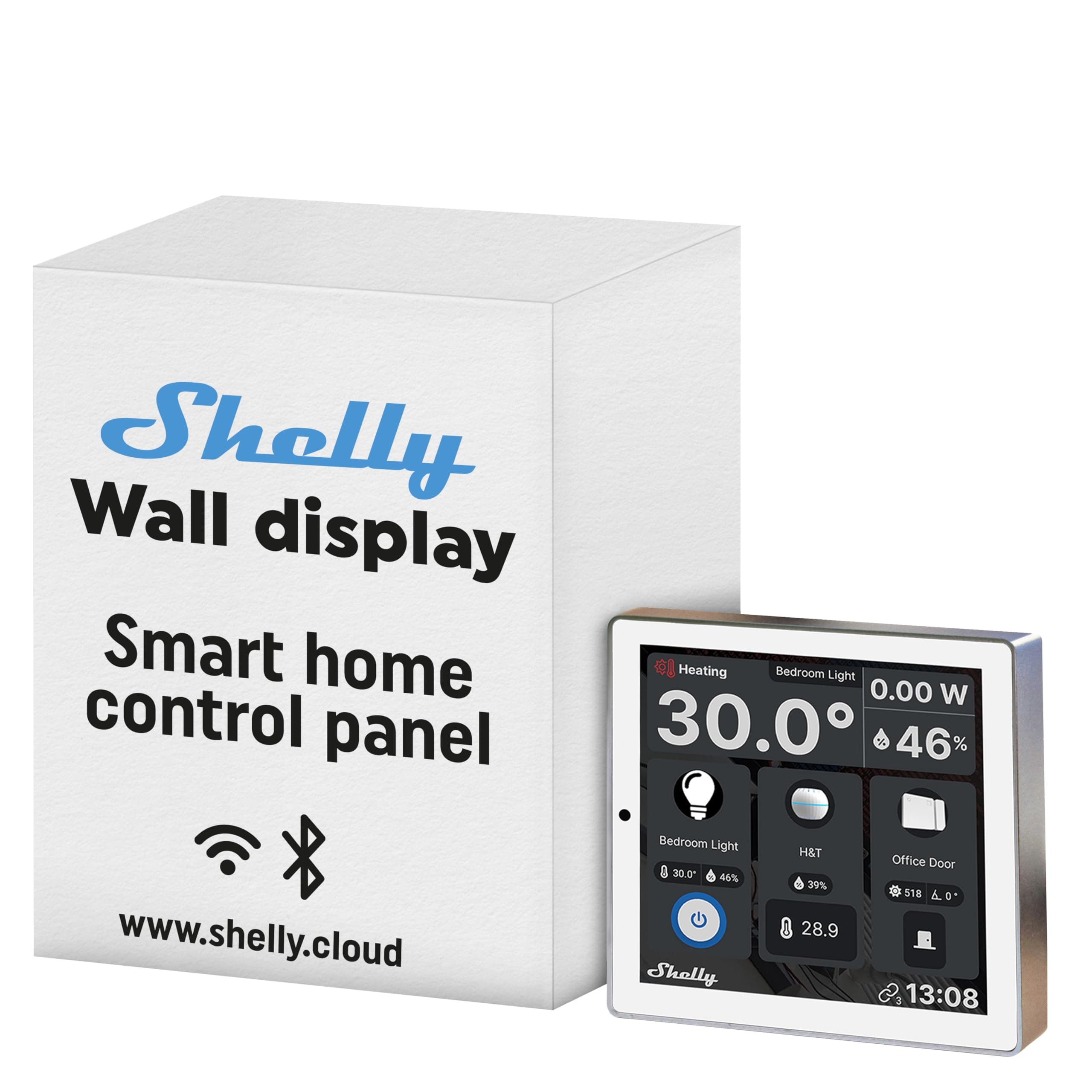 Shelly Wall Display - White | Smart Home Control Panel with Relay Switch | Touch Screen | Alexa, Google Home | iOS Android App | Temperature, Humidity & LUX Sensor