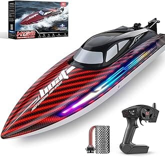 RC Boat 30KMH with 7Light Modes,Remote Control Electric Fast Speed Boat for Adults Kids 8-12 Lake Pool Water Play,Self-righting,Demo,Water Cooling,Full Waterproof,20 Mins,Low Battery Alert,2.4Ghz,Red
