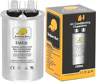 Capacitor for Air Conditioner 5 uf MFD 370 or 440 Volt VAC, Multi-Purpose Round Capacitor for AC Motor Run or Fan Motor Start or Condenser Straight
