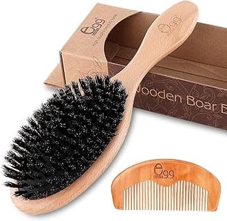 Boar Bristle Hair Brush for Women Men Kid, Soft Natural Bristles Brush for Thin and Fine Hair, Restore Shine and Texture, Set includes Bamboo comb and 3 hair ties, Excellent Gift Idea