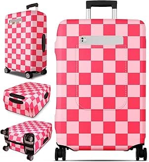 Slohif Luggage Cover for Suitcase Tsa Approved Protector - Luggage Sleeve Large Suit Case Cover Travel Stretch Baggage Case Protective Washable Fit 24-27 Inch Checkered M