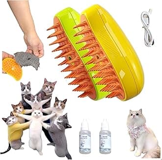 Steamy Cat Brush - 3 In1 Cat Steam Brush,Cat Spray Massage Comb,Pet Hair Cleaner Brush,Rechargeable Cat Slicker Brush With Liquid Inlet,Eliminate Flying Hair And Tangled Hair (Mix+Essence * 2)