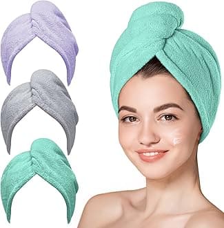 Hicober Microfiber Hair Towel, Hair Turbans for Wet Hair, Drying Hair Wrap Towels for Curly Hair Women Anti Frizz, 3 Packs (Green,Purple,Grey)