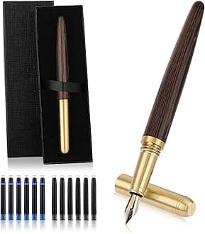 Handcrafted Wooden Fountain Pens Set, Vintage Luxury Wood Fountain Pen 0.5mm Fine Point Smooth Writing Pen With 12 Ink 2.6 mm Cartridges and Gift Box for Journaling Calligraphy Supplies(C)