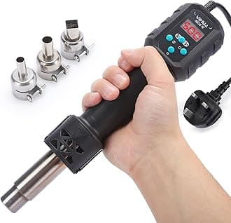 YIHUA 8858-IV Multi-Purpose Heat Gun for Crafting Electronics Soldering DIY Shrink Tubing and Wrap Torch Marker with Temperature and Air Volume Control Function 3 Nozzles Manual Standby Mode