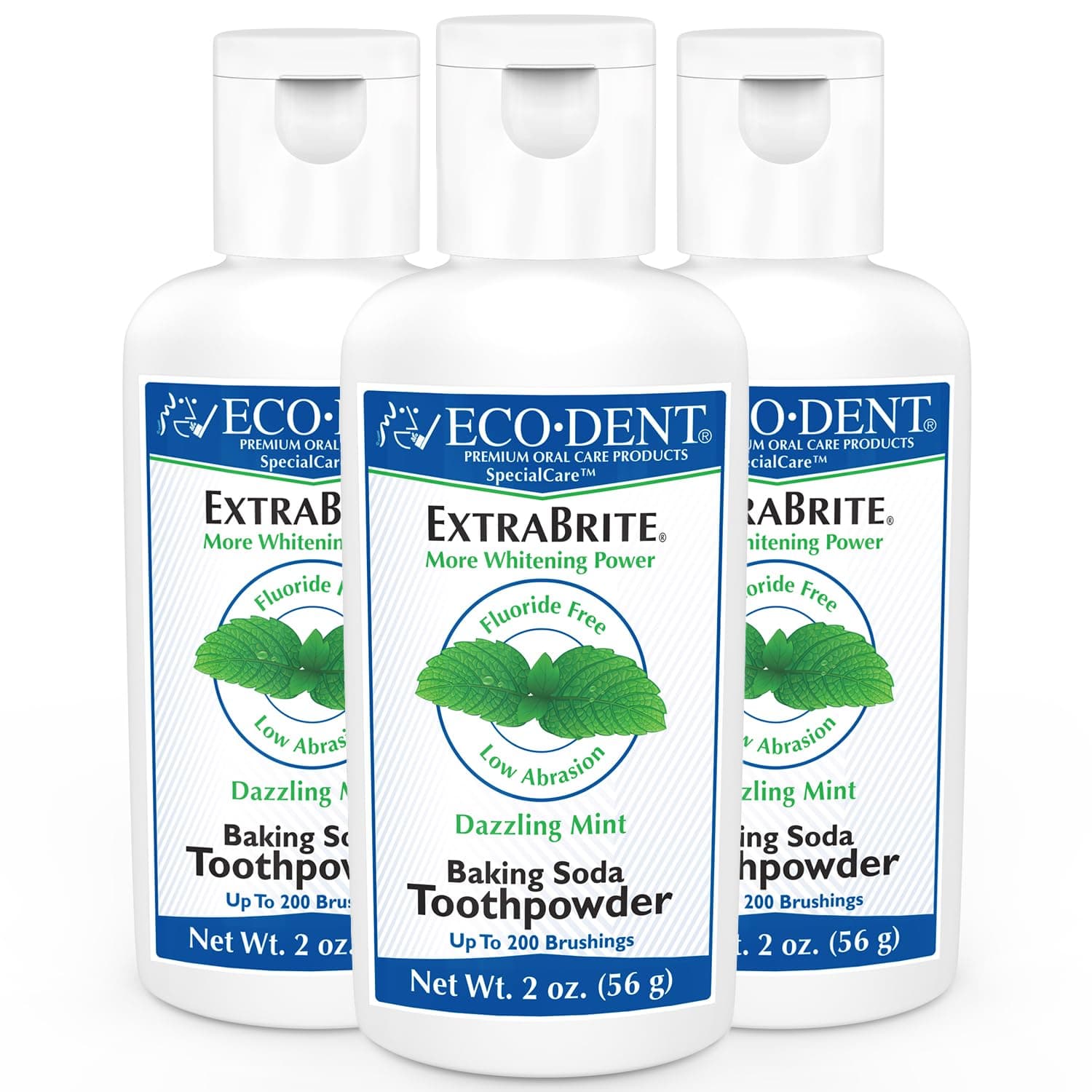 Eco-Dent ExtraBrite Baking Soda Toothpowder, Mint - Fluoride-Free Toothpaste Powder, SLS-Free Tooth Powder with Oxidizing Calcium Peroxide, Whitening Toothpaste Alternative, 2 Oz Ea (Pack of 3)