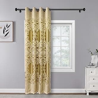 1 Panel Double-Layer European Curtain Grommet Top Floral Jacquard Voile Curtain Plus Gold Blackout Curtain Drape for Living Room Bedroom Balcony