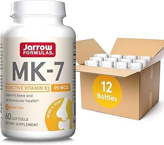 Jarrow Formulas MK-7 90mcg-Bioactive Form of VIT K2-60 Servings(Softgels)-for Bone & CV Health-VIT K2 MK-7 Dietary Supp-K2 VIT Supp MK-7-Gluten Free,12 Pack