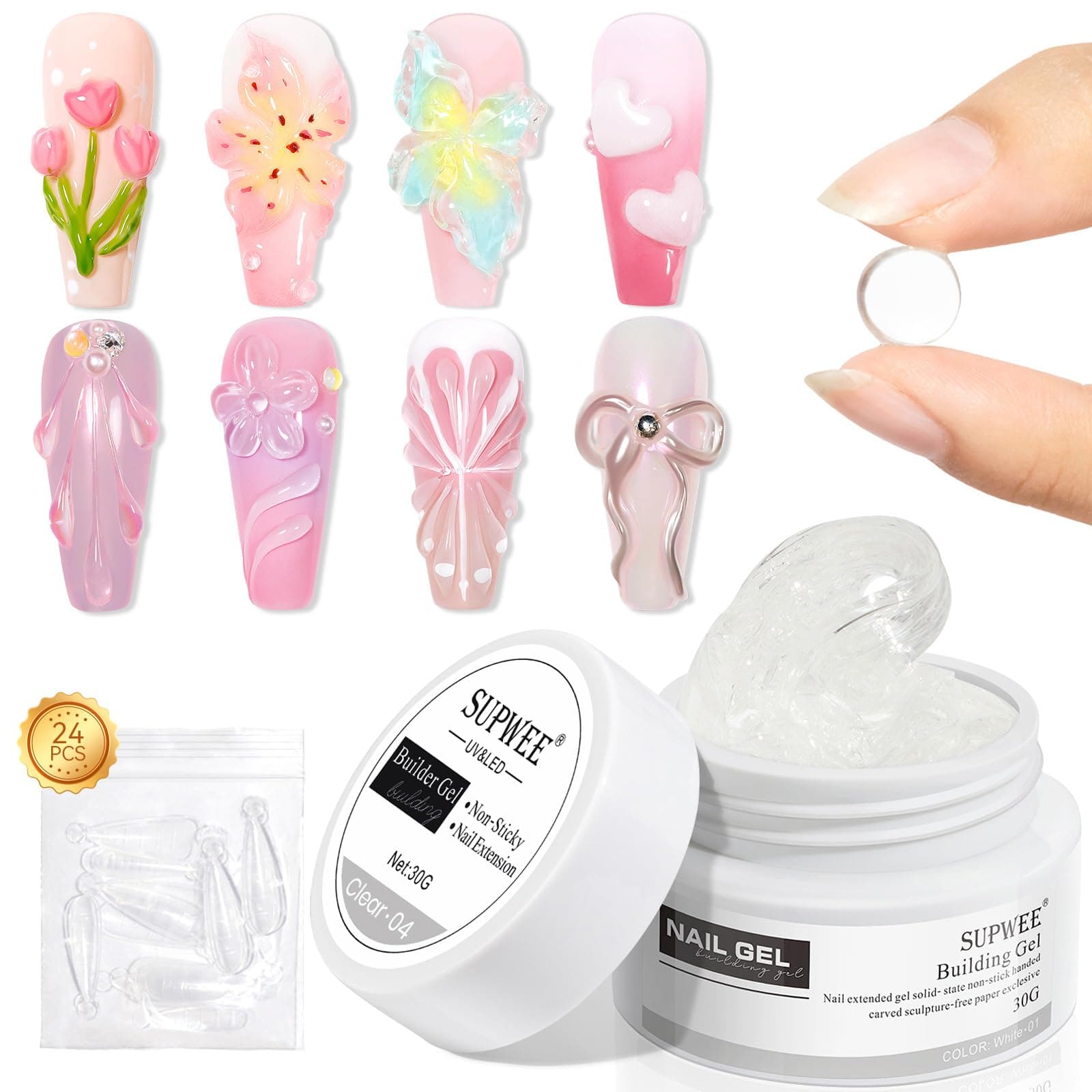 - 3D Nail Gel Solid Builder Gel for Nail 30g Clear Extension Non Stick Hand Sculpting Gel Hard Gel for Nail Carving Modeling Nail Art Soak Off Manicure DIY at Home