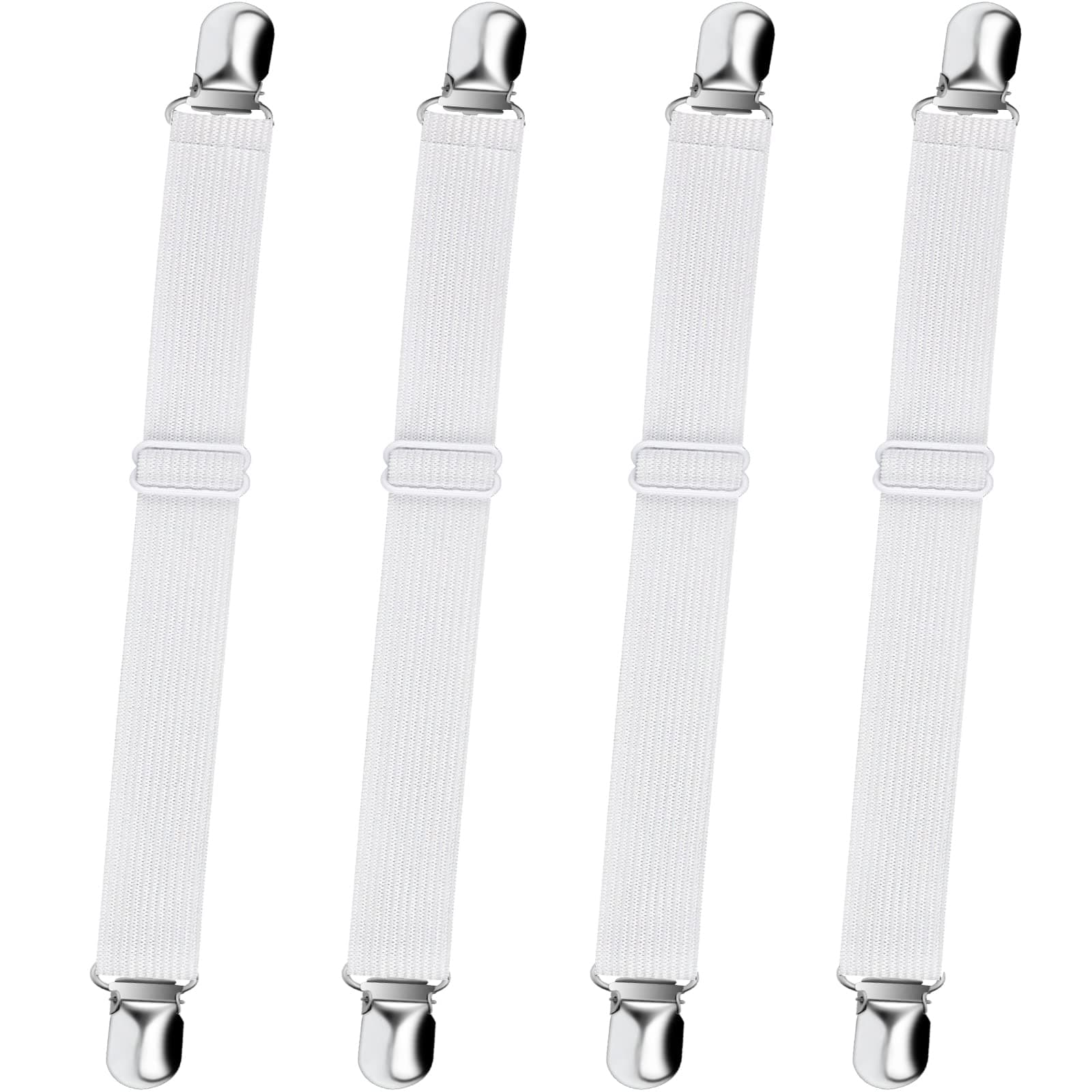 Sopito Bed Sheet Fasteners, 4pcs Adjustable Elastic Sheet Straps Heavy Duty Bed Sheet Grippers Suspenders for Mattresses Fitted Sheets Flat Sheets, White