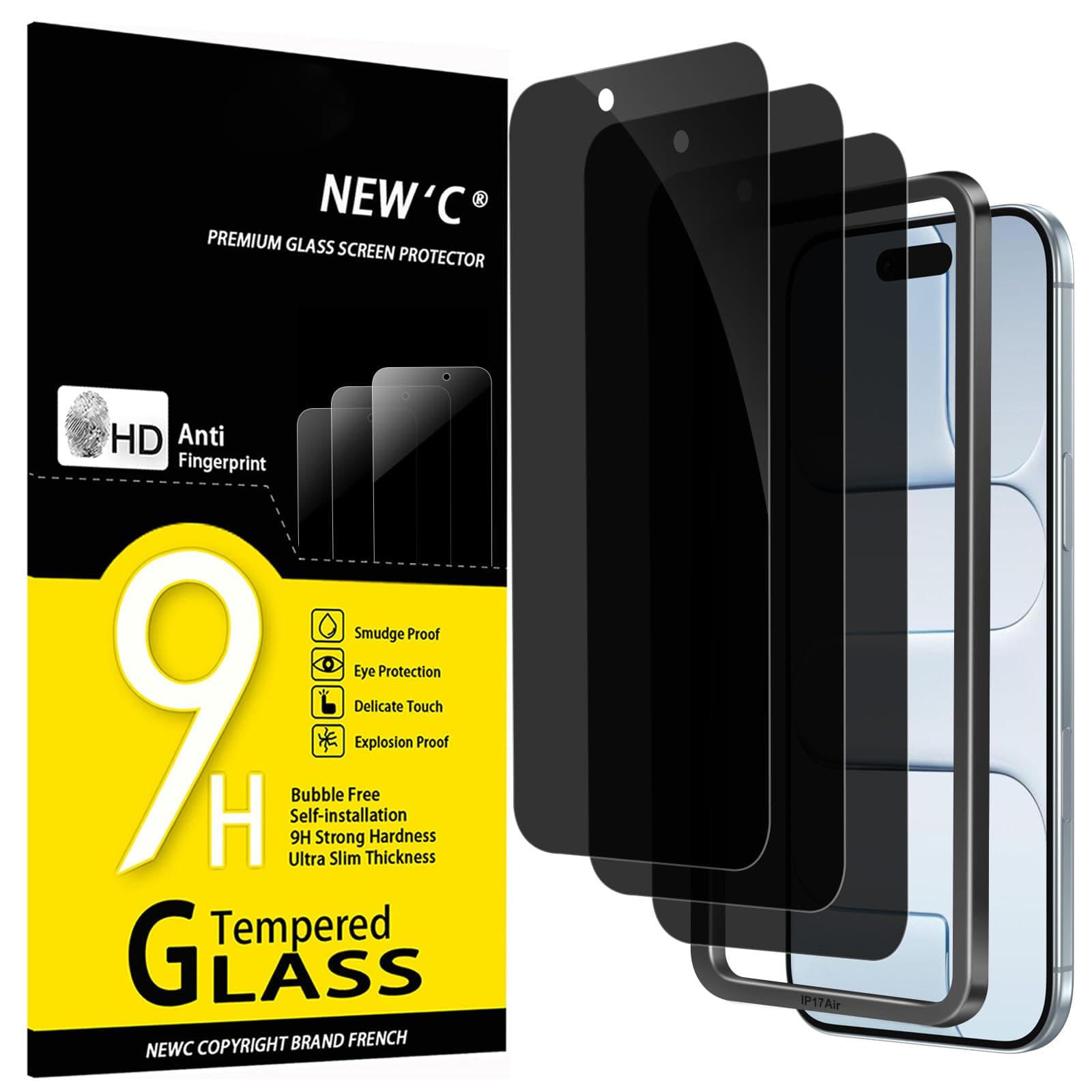 3 Pack Privacy for iPhone Air/iPhone 17 Air Screen Protector (6.5 inches), Anti-Spy Tempered Glass Film,Case Friendly, Balanced 28-Degree Privacy Angle-Easy installation tool included