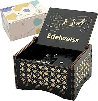 Pursuestar Edelweiss Wind Up Music Box, Vintage Engraved Wood Mechanism Musical Gifts for Birthday Mother's Valentine's Day Christmas Thanksgiving