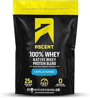 100% Whey Protein Powder - Post Workout Whey Protein Isolate, Zero Artificial Flavors & Sweeteners, Gluten Free, 5.5g BCAA, 2.6g Leucine, Essential Amino Acids, Unflavored 2 lb