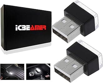 ICBEAMER USB Type-A LED Night Light 2-Pack (White) | Plug-in Universal Fit Automotive Accessory for Car Interior and Trunk Ambient Atmosphere Lighting