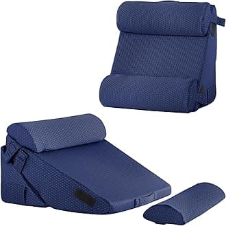 Bedluxe Adjustable 4pcs Bed Wedge Pillow Set, Memory Foam Wedges Pillow Post Surgery for Back, Neck, Leg Pain Relief, Pillows Wedge for Sleeping, Sitting up in Bed, Acid Reflux and GERD, Navy Blue