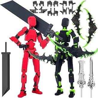 Starnearby T13 Action Figure, 2pcs Assembly Completed 13CM 3D Printed Titan 13 Action Figure Dummy 13 Lucky 13 with 4 Weapons & 6 Hands Sets, Kids' Play Action Figures Collectors Desktop Decorations
