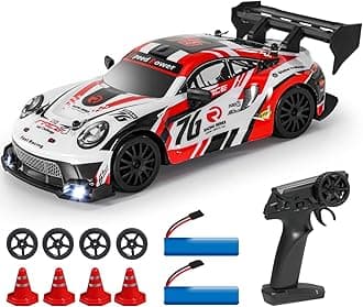 - 1:24 Scale RC Drift Car 4WD 2.4GHz 30KM/H High Speed Racing Sports Toy Car with LED Light, Race and Drift Wheel (8606-White)