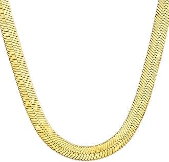 DEARMAY 14K Gold Necklaces for Women, Dainty Layered Gold Herringbone Choker Necklace for Women Thin Chunky Snake Chain Necklaces Jewelry for Teen Girl Gifts