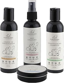Pet Grooming Kit for Dogs, Puppies & Cats | Natural Shampoo, Conditioner, Paw Butter & Cologne | 200 ml Shampoo & Conditioner | 100 ml Paw Butter & Cologne | Safe for Sensitive Skin & Allergies.