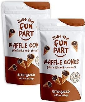 Bite-Size Crispy Mini Waffle Cones | Filled With Premium Belgian Chocolate | Great For Snacks, Desserts, Grab & Go | Kosher | 4.23 Ounce (Pack of 2, Milk Chocolate)
