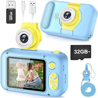 Kids Camera, Selfie Supported, 180° Rotating Lens, Kids Digital Camera Toy with 2.4 Inch Screen, 32GB Card Included, For Ages 3-12, Birthday Gift, Christmas Gift, Boys and Girls X101