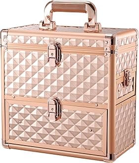 Makeup Train Case Professional Makeup Organizer Case with Drawer Mirror Extra Large Makeup Manicure Accessory with Dividers Travel Cosmetic Case for Cosmetologist Nail Tech Kits Makeup Case Rose Gold