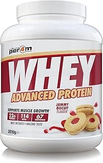 Per4m Whey Protein Powder | High Protein Shake for Muscle Growth & Recovery | Low Sugar Gym Supplement | Sports Nutrition Drink + Amino Acids (2010g, Jammy Biscuit)