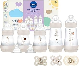 MAM Easy Start Anti-Colic Baby Bottle & Pacifier Set, 5 Self Sterilizing Bottles (3X 5oz, 2X 9oz) & 3 Original Pacifiers 0–16 Months + Extra Nipples, Newborn Feeding Gift Set