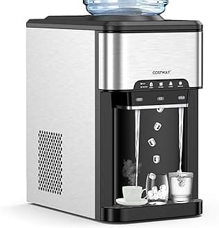 - COSTWAY Countertop Water Dispenser with Ice Maker, 3-in-1 Portable Hot Cold Dispenser with 48LBS/24H Ice Machine, Child Safety Lock for 3-5 Gallon Bottle