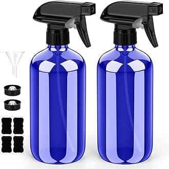 Glass Spray Bottle, Blue Glass Spray Bottle Set & Accessories Refillable for Plants Window Cleaners Aromatherapy Facial Hydration Watering Flowers Hair Care (2 Pack/8 oz) (Blue)