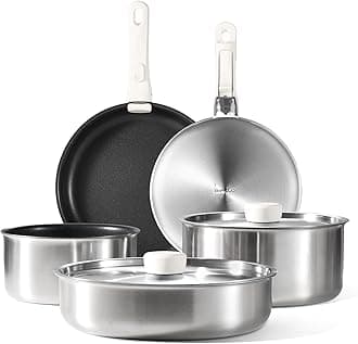 CAROTEPots and Pans Set Non Stick, 9pcs Stainless Steel Cookware Set Detachable Handle, Induction Kitchen Cookware Sets with Removable Handle, RV Cookware Set, Oven/Dishwasher Safe