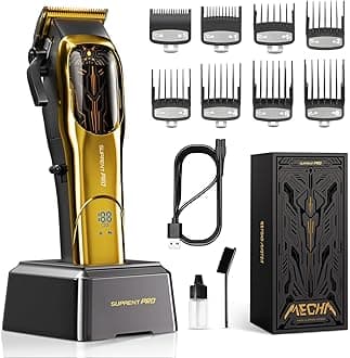 SUPRENT Professional Hair Clippers for Men - High Torque Brushless Motor with DLC Coated Ceramic Blade, Cordless Hair Clippers Set with Charging Base (GOLD)