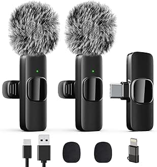 Professional Wireless Lavalier Lapel Microphone for iPhone, iPad, Mini Video Recording Mic for Interview Video Podcast Vlog YouTube & Livestream, Noise Reduction, Plug & Play, 2 Pack (Type-C port)