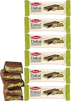 Dubai Kunafa Pistachio Chocolate Bars – Pack of 6 (27g Each) – Dubai Chocolate with Shredded Phyllo Dough – Freshly Made, 5.7 oz – Ideal Gift for Holidays, Birthdays, Corporate Events & Celebrations