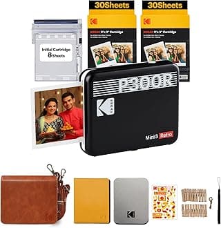 Kodak Mini 3 Retro 4PASS Portable Photo Printer (3x3 inches) + 68 Sheets Gift Bundle, Black