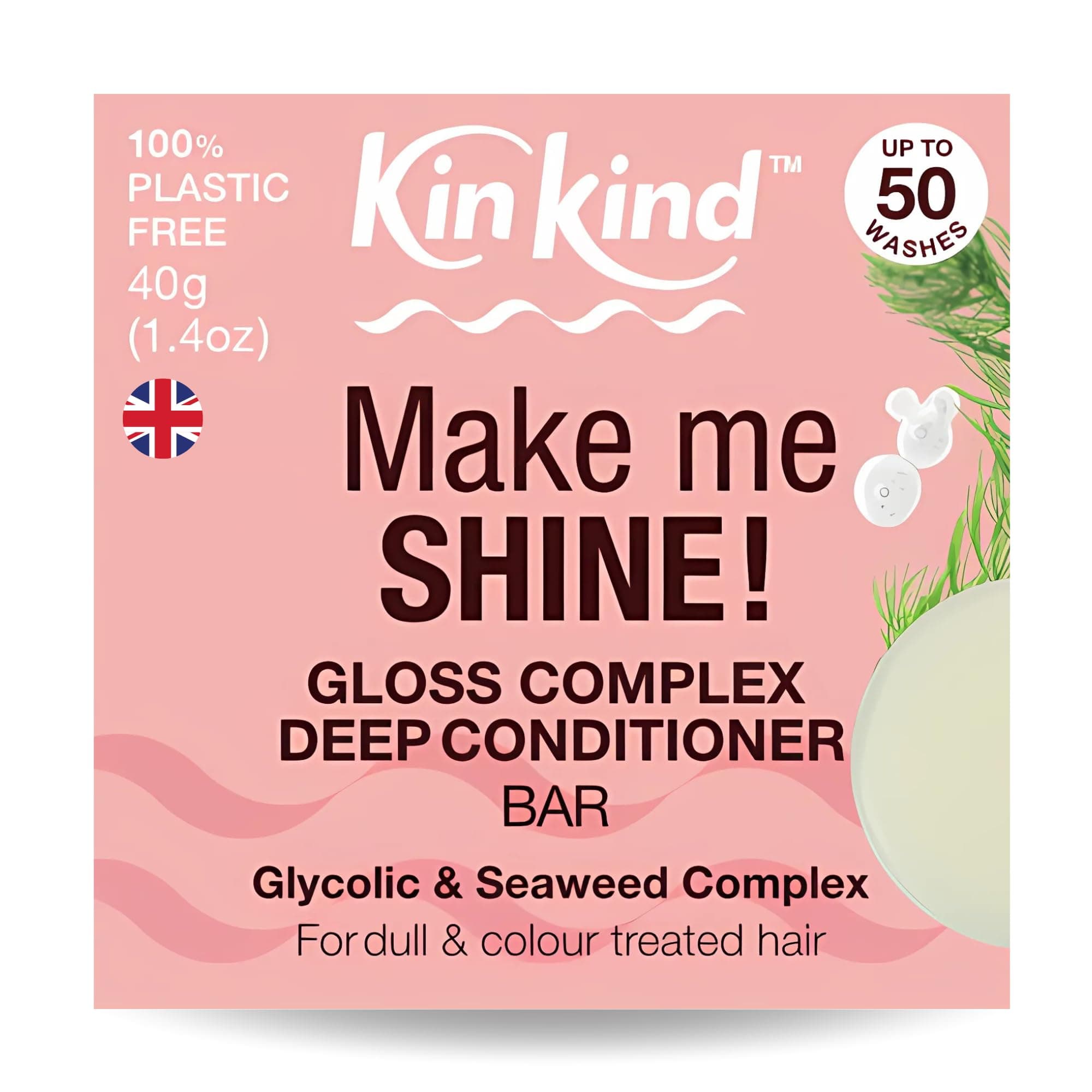 Deep Conditioner Bar with Gloss Complex. Make me SHINE! Seaweed & Glycolic Gloss Conditioner for Coloured Hair & Dull Hair. Glycolic Acid Leave-In Hair Conditioning Bar UK made, Vegan, 50 wash