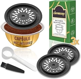 Reusable Coffee Capsule Lids for Reusable Nespresso Pods Vertuoline, Food Grade Silicone Caps for Every Sizes of Refillable Vertuoline Pods with Scoop and Brush(3PCS Silicone Caps-NO PODS)