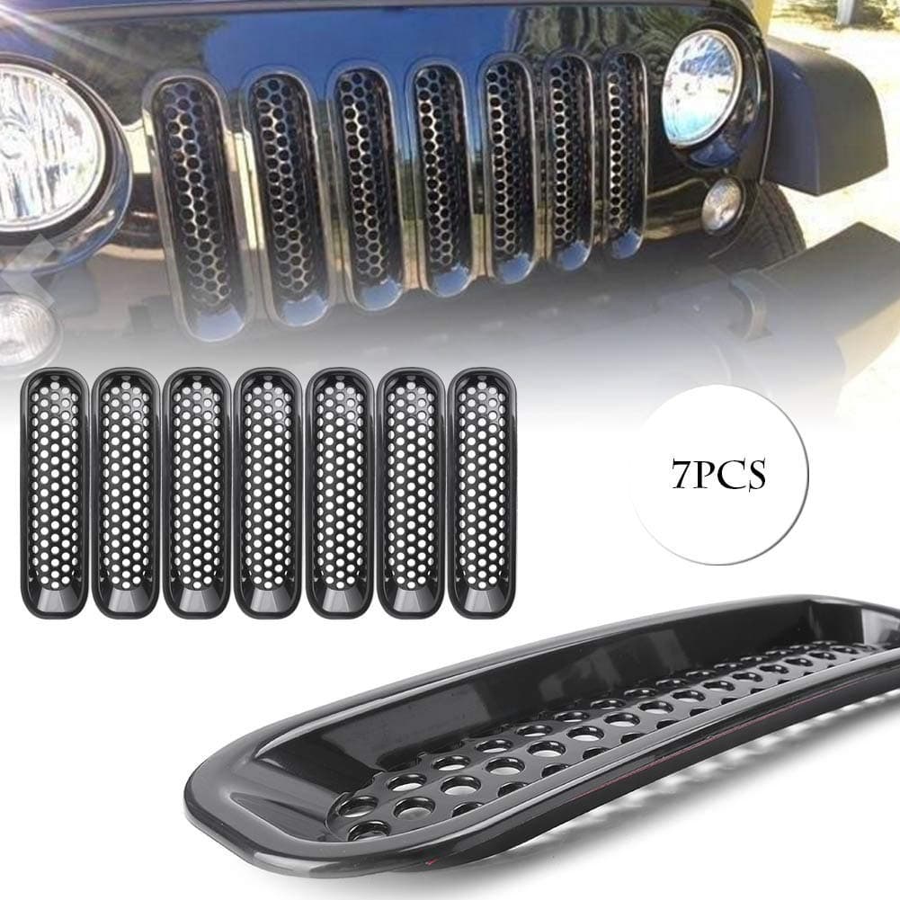 7Pcs Auto Car Front Grille Insert Mesh Grill For Jeep Wrangler JK 2007 2008 09 10 11 12 13 14 15 2016 2017 Black ABS Plastic