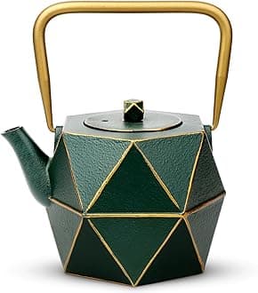 Mini Tea Kettle, Super Small Palm-sized Teapot, Stovetop Safe Japanese Cast Iron Tea Kettle, Diamond Design Tea Pot with Removable Infuser for Loose Tea, 11 Ounce (325 ml), Dark Green