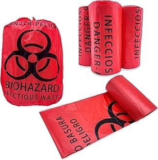 Biohazard Waste Bags 50 Count 24.4in, 10-Gallon Safe Infectious Waste Disposal Bags,Red Trash Liner,No Leak Bags, Medical Grade