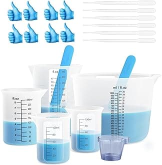Silicone Measuring Cups for Resin,Clearly 2 Scales 1000ml,250ml,500ml,100ml Resin Measuring Cups, Silicone Stir Sticks, Reusable & Easy Clean Supplies for Mixing,Molds