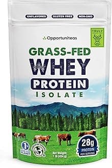 Opportuniteas Grass Fed Whey Protein Powder Isolate Natural, Unflavored, Easy to Mix Non GMO and Gluten Free 0.5kg (454 Grammes)
