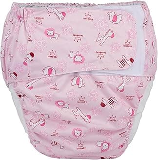 Adult Cloth Diaper Reusable Washable Hook and Loop (Pink Animals (Large 26in to 50in))
